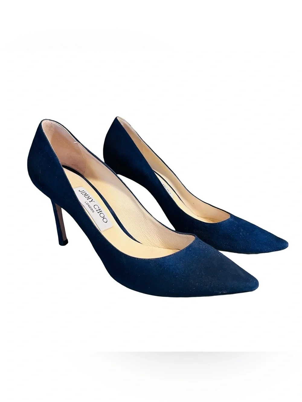 Jimmy Choo Women’s Sz 8.5 Navy Blue Suede Romy 85 Pointed Toe Heels
